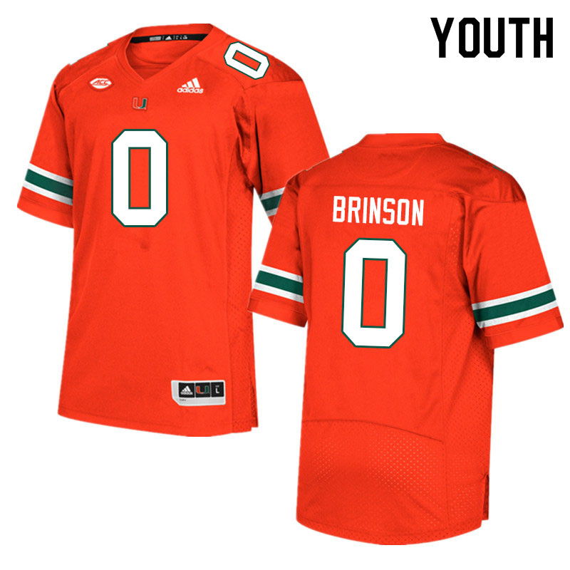 Youth #0 Romello Brinson Miami Hurricanes College Football Jerseys Sale-Orange - Click Image to Close
